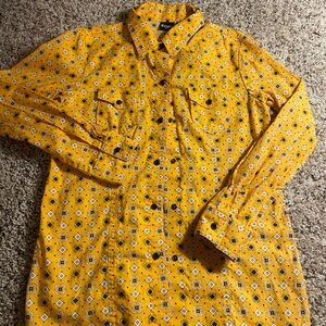Cruel Girl Kids Button Down Shirt in Yellow with Geometric Pattern